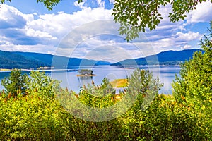 Scenic view Dospat lake Rhodope mountains Bulgaria