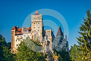 Scenic view of Dracula Bran medieval castle, Bran town, Transylvania regio, Romania