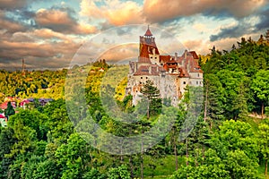 Scenic view of Dracula Bran medieval castle, Bran town, Transylvania regio, Romania