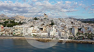 Scenic view from drone of Spanish town of Altea, Costa Blanca, Spain