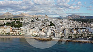 Scenic view from drone of Spanish town of Altea, Costa Blanca, Spain