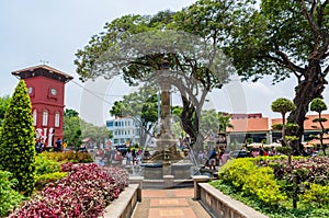 Scenic view of the Dutch Square Malacca,people can seen exploring around the it. Malacca has