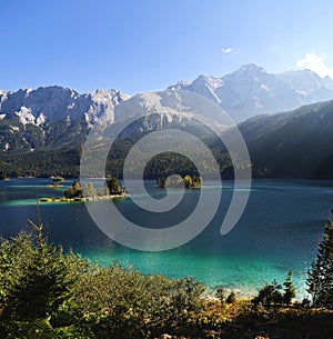 Scenic view of the Eib lake in the Bavarian Alps of Germany