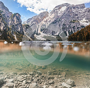 Scenic view of famous braies lake in italy