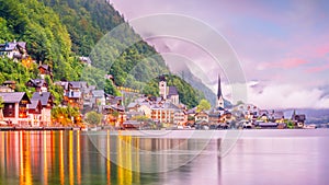 Scenic view of famous Hallstatt village in Austria photo