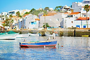 Scenic view of fishing boats in Ferragudo, Portugal