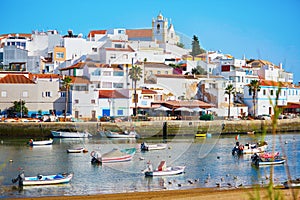 Scenic view of fishing boats in Ferragudo, Portugal