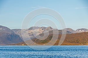 Scenic view of the fjord sea shore in Norway