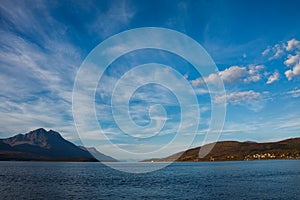 Scenic view of the fjord sea shore in Norway