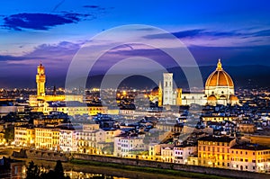 Scenic view of Florence at night from Piazzale Michelangelo