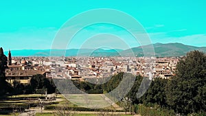 Scenic view of Florence from Settignano, with Brunelleschi's dome on the background and tuscan countryside around