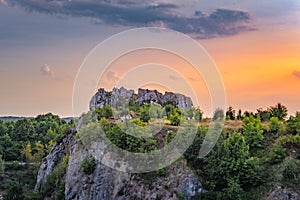 Scenic view of the Geologists Rock formations in Kielce, Poland during sunset photo