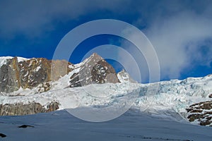 Scenic view of glacier in high mountains in Himalayas