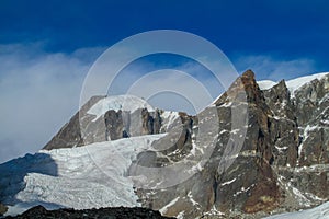 Scenic view of glacier in high mountains in Himalayas