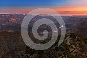 Scenic view of the Grand Canyon and the Colorado River in the Grand Canyon National Park at sunris