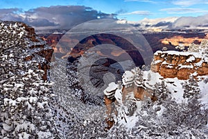 Scenic view of the Grand Canyon after a winter snow storm.