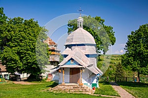 Scenic view of Greek Catholic wooden church of the Resurrection of Christ, Derenivka, Ternopil region, Ukraine