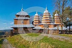 Scenic view of Greek Catholic wooden church of St. Dmytro, UNESCO, Matkiv, Ukraine