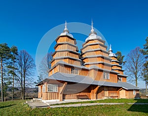 Scenic view of Greek Catholic wooden church of St. Dmytro, UNESCO, Matkiv, Ukraine