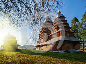 Scenic view of Greek Catholic wooden church of St. Dmytro, UNESCO, Matkiv, Ukraine