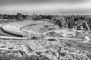Scenic view of the Greek theatre of Syracuse, Sicily, Italy