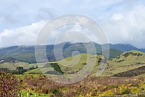 Scenic view of green hills and valleys on Terceira Island, Azores.