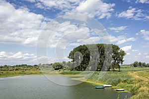 Scenic view on the Groenlanden and the Oude Waal in the Ooijpolder, near Nijmegen, the Netherlands.