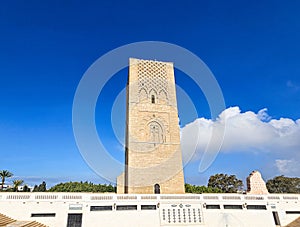 Scenic view of Hassan Tower or Tour Hassan , the minaret of an incomplete mosque in Rabat, Morocco