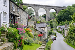 A scenic view of a historic stone viaduct photo