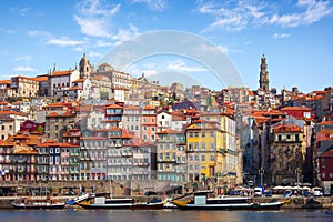 Scenic view on the historical part of Porto and the Douro river, Portugal