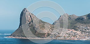Scenic View of Hout Bay With Sentinel Peak in South Africa on a Clear Day