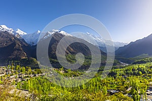 Scenic view of Hunza Valley in summer
