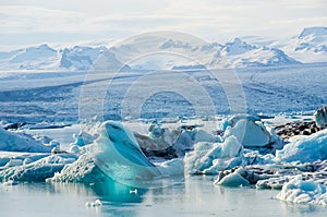 Scenic view of icebergs in Glacier Lagoon, Iceland. photo