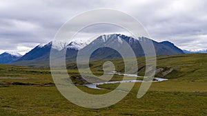 Scenic view of John River valley with Endicott Mountains in Gates of the Arctic National Park,Alaska