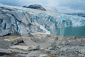 Scenic view of Jostedalsbreen glacier. photo