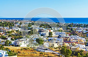 Scenic view of Kamari resort village and Aegean Sea Greece