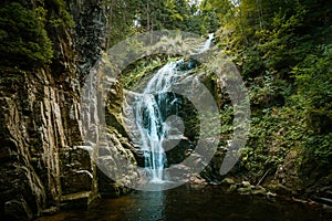 Scenic view of Kamienczyk waterfall in Gian Mountain, Karkonosze Monutain