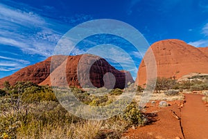 A scenic view of Kata Tjuta - The Olgas on a sunny day, Australia