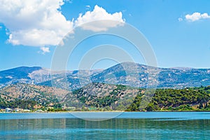 Scenic view of Koutavos Lagoon and Kefalonia island landscape Greece
