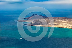 Scenic view of La Graciosa Island from Mirador del Rio, Lanzarote, Canary Islands, Spain