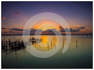 Scenic view of lake against romanti sky during sunset