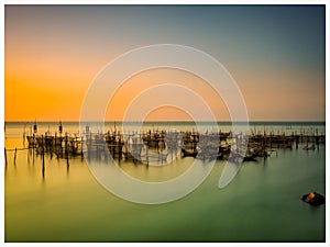 Scenic view of lake against romantic sky at synset