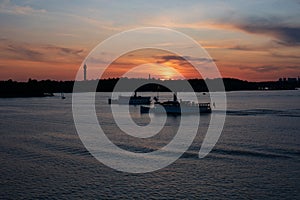 Scenic view of lake against sky at sunset, Nacka, Stockholm,Sweden