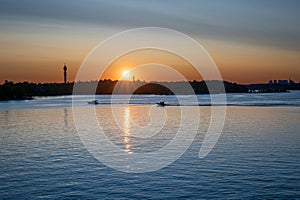 Scenic view of lake against sky at sunset, Nacka, Stockholm,Sweden