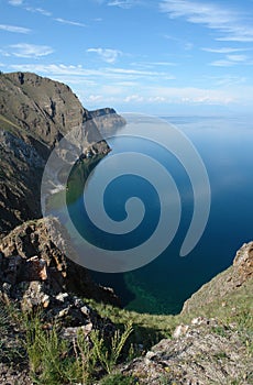 A scenic view - Lake Baikal with bright greenish-blue water on a summer day