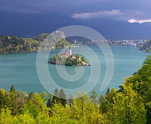 Scenic view of Lake Bled from Little Osojnica Hill, Slovenia