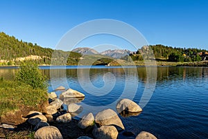 Scenic view of Lake Dillon in Colorado on a sunny day