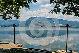 Scenic view of Lake Orestiada in the city of Kastoria, Greece
