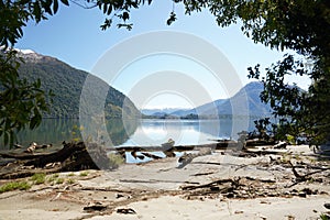Scenic view of a lake in Rio Ibanez, Chile on a sunny day photo