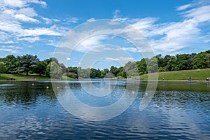 Scenic view of a lake in Sefton Park Liverpool